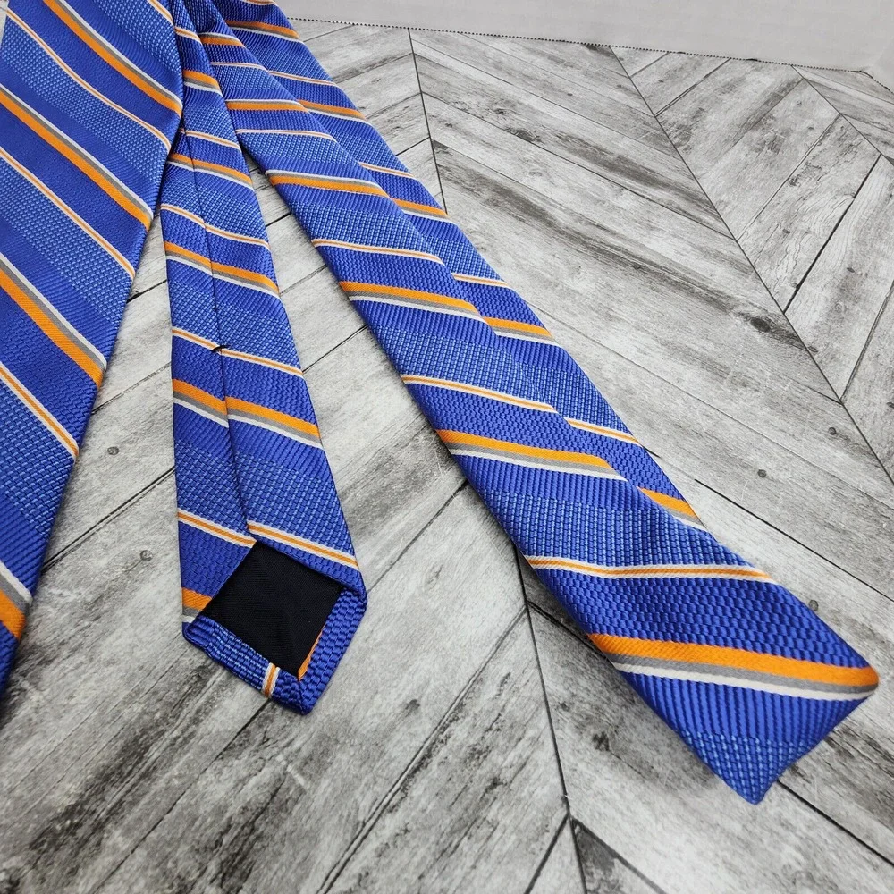 Brooks Brothers Irregular Silk Necktie Blue Orange‎ Striped Woven Men's Tie USA